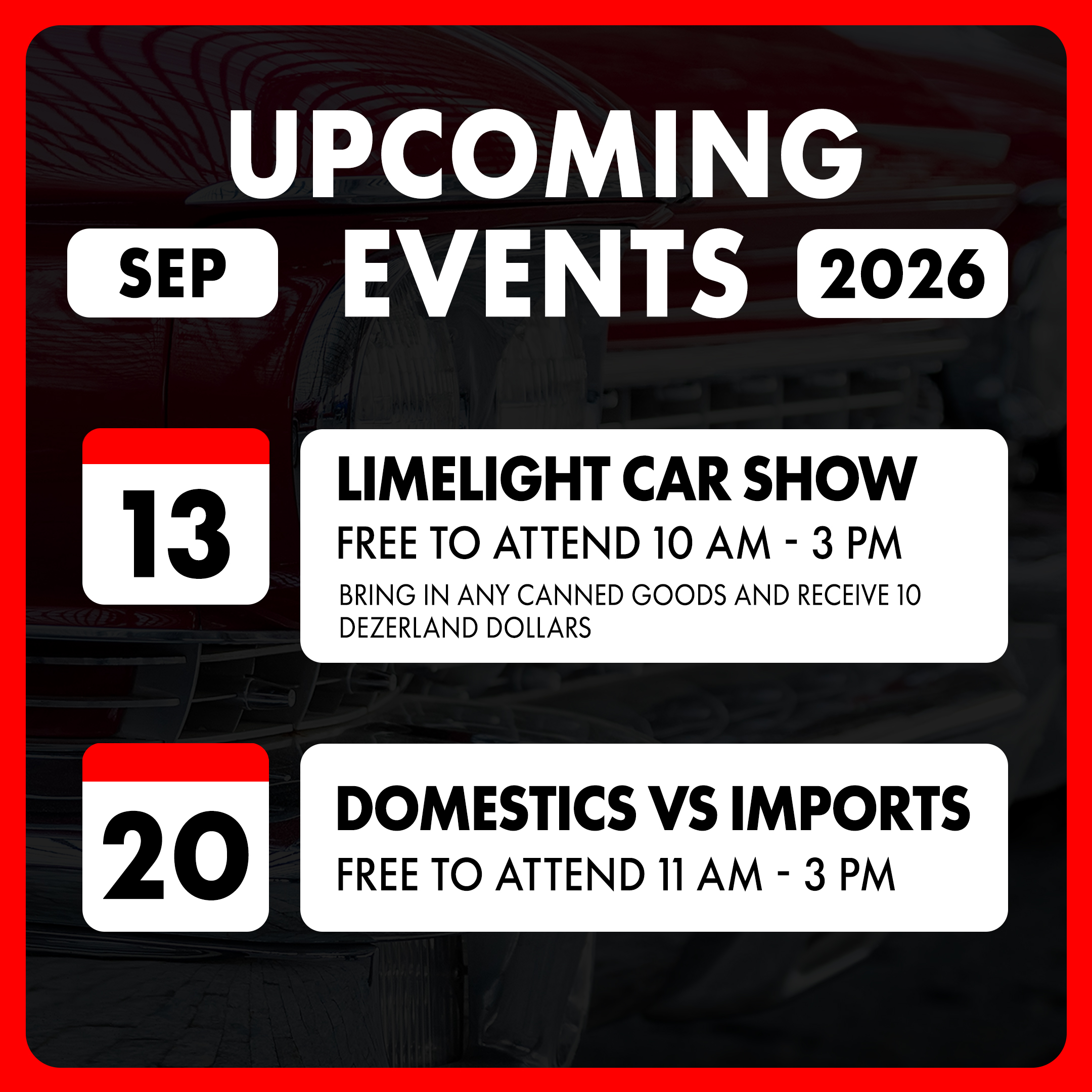 Upcoming Car Shows at Dezerland Park